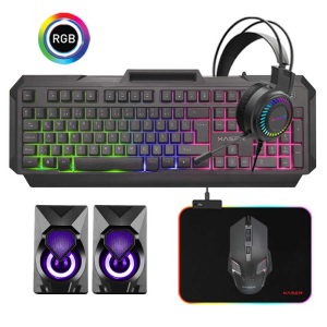 KLAVYE SET XASER 5IN1 RAINBOW AYDINLATMALI USB GAMING COMBO Q KLAVYE+KULAKLIK+MOUSE+RGB MOUSEPAD+SPEAKERS