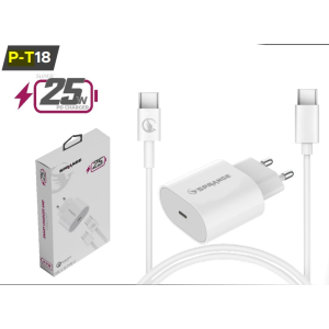 TEL AKS.ŞARJ ADAPTÖR SPRANGE P-T18 USB-C & USB-C KABLO  + ADAPTÖR (25W)